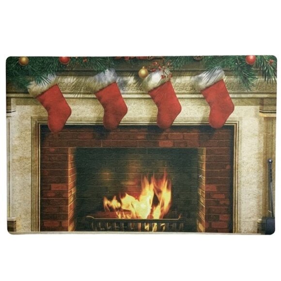 Holiday Doormat Fireplace Christmas Stockings Rectangle 16 X 24 In Multicolor - Picture 1 of 12